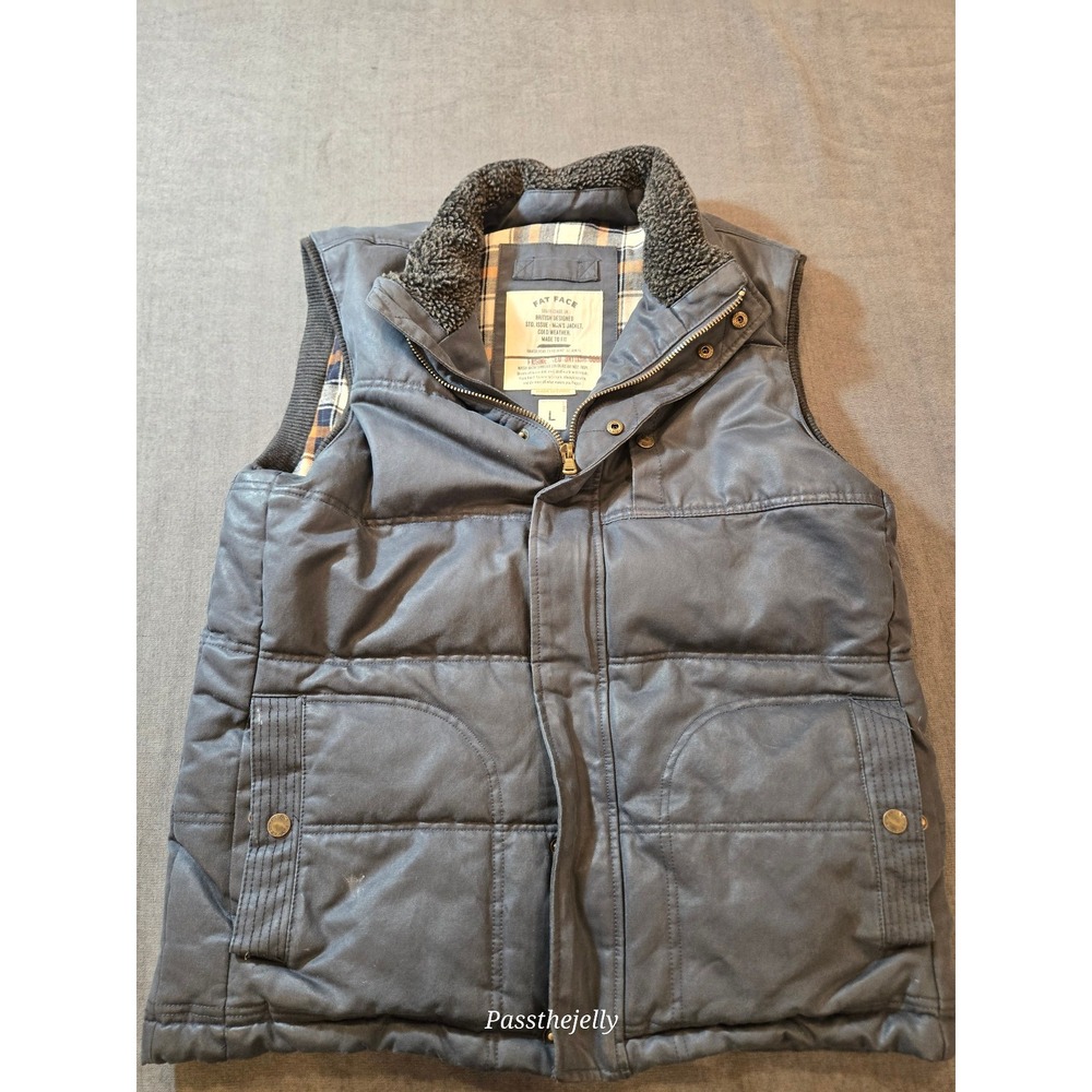 Fat Face  Vest Jacket Men's Large Waxed Navy Blanked Lined Outdoors Hike Camping